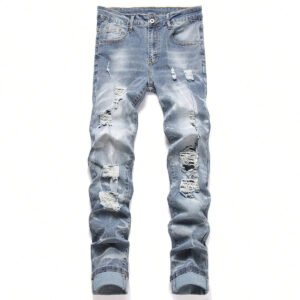 Helixoria Fashion Men's Jeans Pants Stretch Dark Blue Skinny Jeans For Men Casual Slim Fit Denim Pants Korean Style Male Trousers Jeans