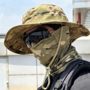 Helixoria Camouflage Boonie Cap Balaclava Hat Suit Foldable Soft Hat Outdoor Hunting Fishing Wide Brimmed Hat Sunscreen Caps